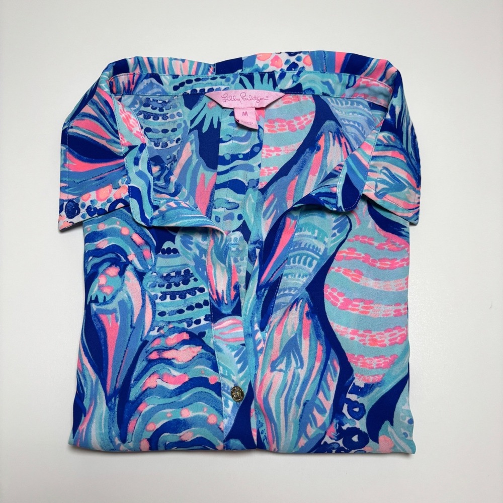 Lilly Pulitzer Everglades Woman's M Tunic Top Twilight Blue Scale Up Long Sleeve - Picture 2 of 8